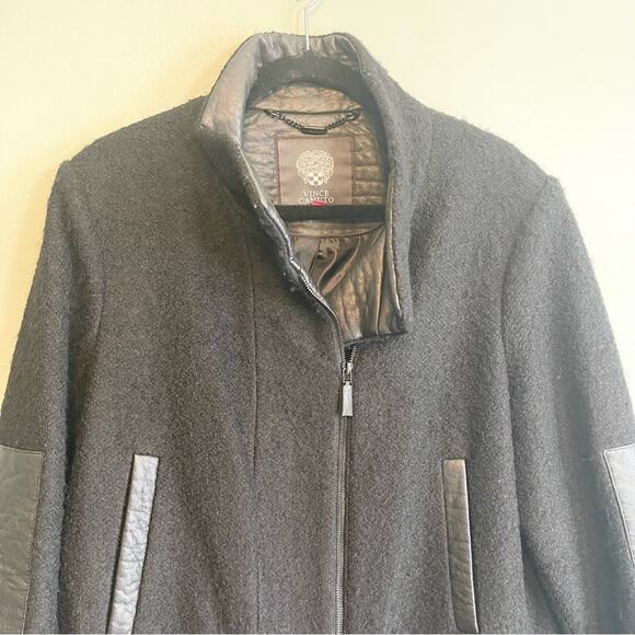 Vince Camuto Faux Leather Trim Wool Blend Boucle Coat Size XL - Picture 3 of 16